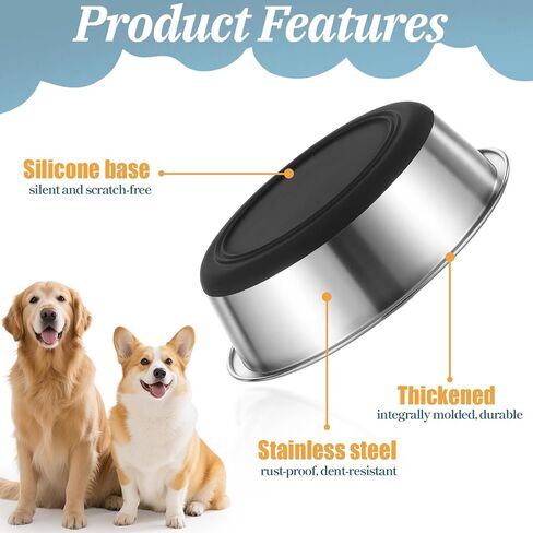 3 Pack Stainless Steel Dog Bowls, 64oz/3 Cups Silicone Base Anti-Slip Dog Metal Bowls, Food and Water Pet Bowls for Small, Medium Dogs and Cats, Dishwasher Safe in Saudi Arabia