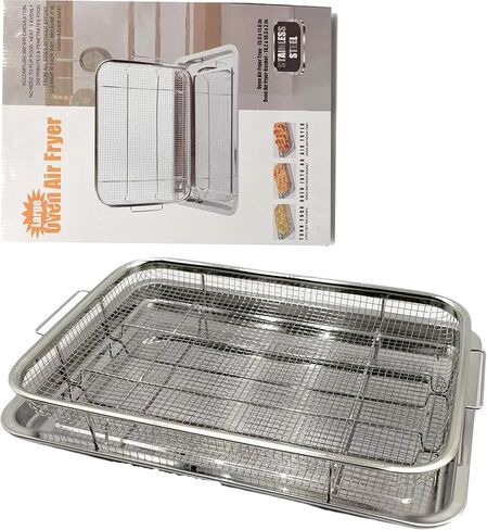 Air Fryer Basket for Oven, 15.7"x11.6" Extra Large Stainless Steel Oven Air Fryer Tray & Rack with 360° Heating, Non-Stick Mesh Pan for Baking, Broiling, Draining - Includes 30 Oil-Absorbent Papers in Saudi Arabia
