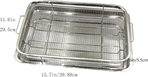 Air Fryer Basket for Oven, 15.7"x11.6" Extra Large Stainless Steel Oven Air Fryer Tray & Rack with 360° Heating, Non-Stick Mesh Pan for Baking, Broiling, Draining - Includes 30 Oil-Absorbent Papers in Saudi Arabia