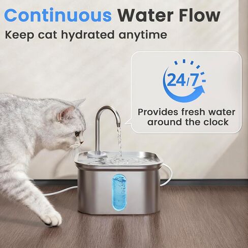 Cat Water Fountain Stainless Steel, 108oz/3.2L Quiet Automatic Cat Fountain for Drinking, Safe Auto Shut-Off, Large Square Pet Water Dispenser for Dogs Indoor with 1 Replacement Filter in Saudi Arabia