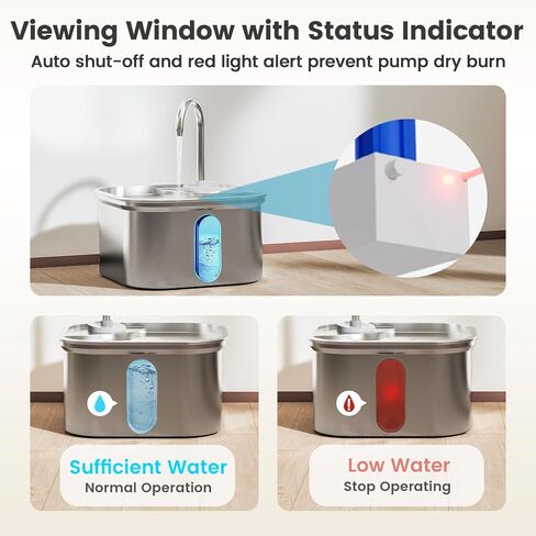 Cat Water Fountain Stainless Steel, 108oz/3.2L Quiet Automatic Cat Fountain for Drinking, Safe Auto Shut-Off, Large Square Pet Water Dispenser for Dogs Indoor with 1 Replacement Filter in Saudi Arabia