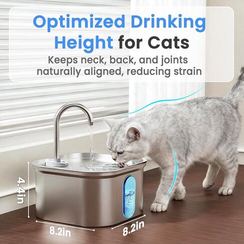 Cat Water Fountain Stainless Steel, 108oz/3.2L Quiet Automatic Cat Fountain for Drinking, Safe Auto Shut-Off, Large Square Pet Water Dispenser for Dogs Indoor with 1 Replacement Filter in Saudi Arabia