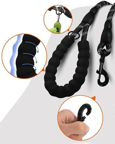 Rope Dog Leash 6 FT with Comfortable Padded Handle, Highly Reflective Threads Dog Leash for Medium Large Dogs, 1/2 inch, Black in Saudi Arabia