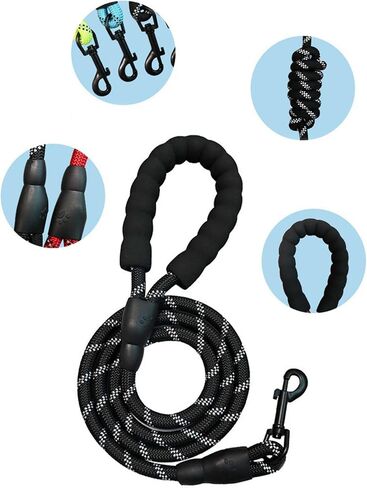 Rope Dog Leash 6 FT with Comfortable Padded Handle, Highly Reflective Threads Dog Leash for Medium Large Dogs, 1/2 inch, Black in Saudi Arabia