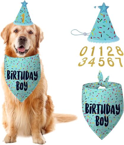 Dog Birthday Bandana + Hat, Pink Birthday Decorations for Girl, Dog Birthday Party Supplies with Hat Bandana Numbers for Large Medium Girl Pets Puppy (Pink, One Size) in Kuwait