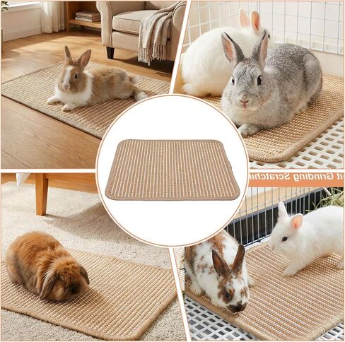 1PCS Rabbit Scratching Pad, 15.75x11.81 Inch Natural Sisal Bunny Scratch Pad, Rabbit Mat Claws and Teeth Care for Pet Small Animal Cage Chewing Bedding Biting Sleeping Nesting Toys (Brown) in Saudi Arabia