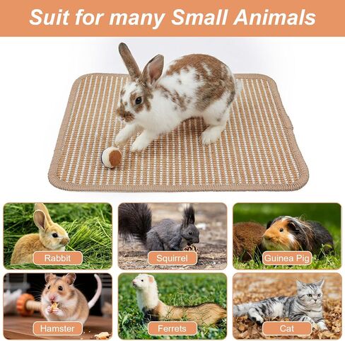 1PCS Rabbit Scratching Pad, 15.75x11.81 Inch Natural Sisal Bunny Scratch Pad, Rabbit Mat Claws and Teeth Care for Pet Small Animal Cage Chewing Bedding Biting Sleeping Nesting Toys (Brown) in Saudi Arabia