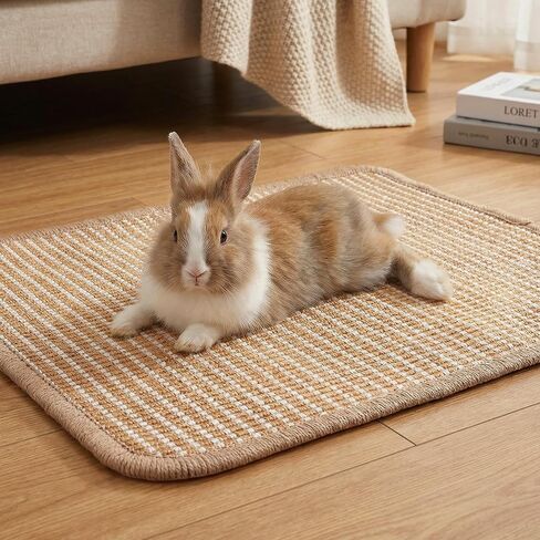 1PCS Rabbit Scratching Pad, 15.75x11.81 Inch Natural Sisal Bunny Scratch Pad, Rabbit Mat Claws and Teeth Care for Pet Small Animal Cage Chewing Bedding Biting Sleeping Nesting Toys (Brown) in Saudi Arabia