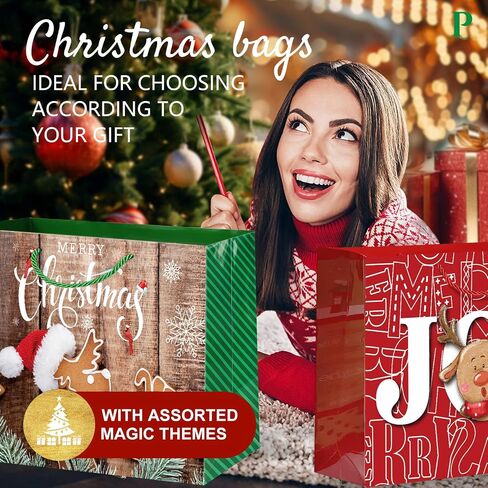 12 Extra large Christmas Gift Paper Bags Bulk with handles and 60 Count Christmas Gift Tags-6 Designs Jumbo oversized sacks set for Wrapping Gaint Xmas Holiday Presents in Kuwait