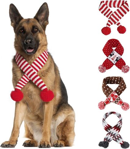 Dog Knitted Scarf with Pattern, 24.8×1.96 Inch Pet Warm Bandana for Winter, Outdoor and Christmas Pet Accessories, Red in Saudi Arabia