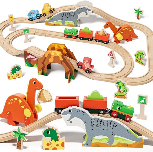 Lehoo Castle Wooden Train Set, Construction Toys Train Set for Toddlers 2-4, Wooden Train Track for Kids w/Crane, Railway Playset Toys for 3 Year Old Boys Girls in Kuwait