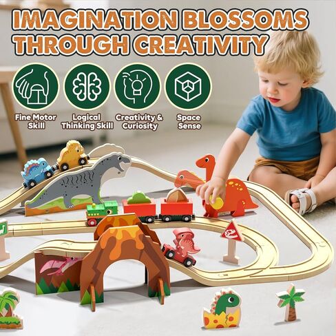 Lehoo Castle Wooden Train Set, Construction Toys Train Set for Toddlers 2-4, Wooden Train Track for Kids w/Crane, Railway Playset Toys for 3 Year Old Boys Girls in Kuwait