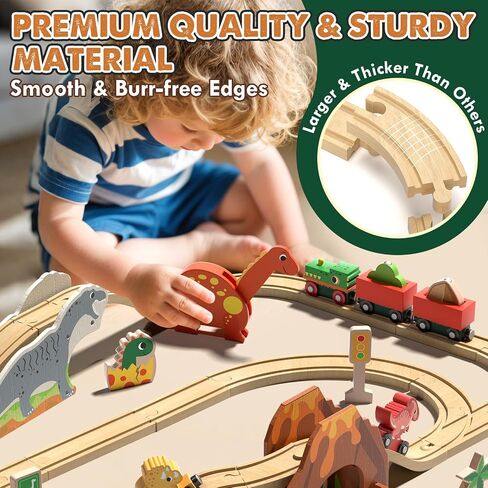 Lehoo Castle Wooden Train Set, Construction Toys Train Set for Toddlers 2-4, Wooden Train Track for Kids w/Crane, Railway Playset Toys for 3 Year Old Boys Girls in Kuwait