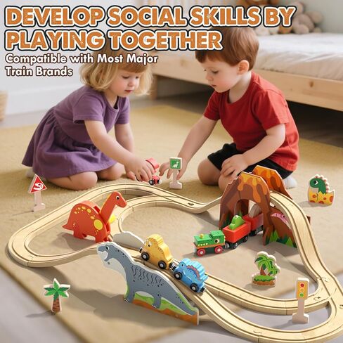 Lehoo Castle Wooden Train Set, Construction Toys Train Set for Toddlers 2-4, Wooden Train Track for Kids w/Crane, Railway Playset Toys for 3 Year Old Boys Girls in Kuwait