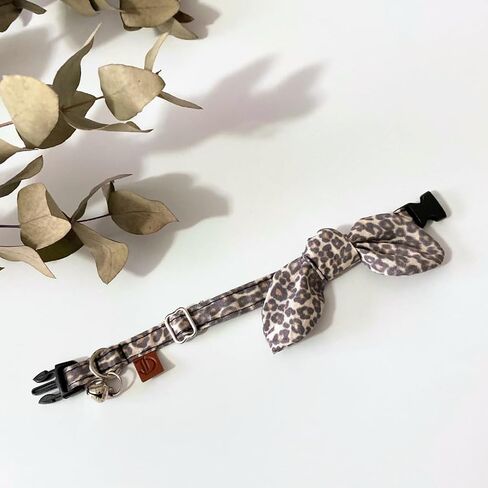 Cat Collar, 3-in-1 Cat Collar, Adjustable, Handmade Cotton, Bowtie & Ribbon Design (Leopard, Multicolor) in Saudi Arabia