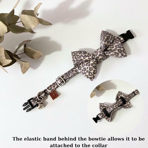 Cat Collar, 3-in-1 Cat Collar, Adjustable, Handmade Cotton, Bowtie & Ribbon Design (Leopard, Multicolor) in Saudi Arabia