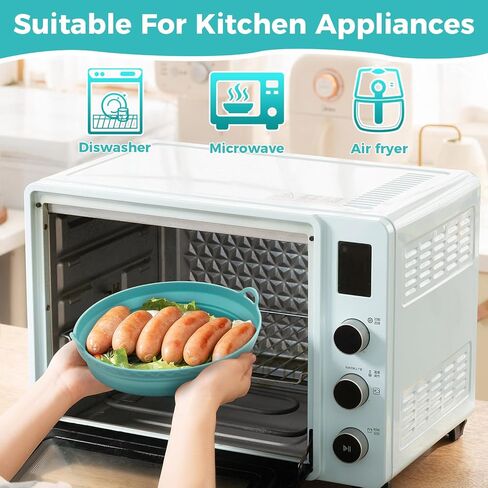 Square Silicone Air Fryer Liners - 8 Inch Reusable Air Fryer Pot，Easy to Clean Pot for 5.8 to 8 Qt Air Fryer Baking Tray Oven Accessories (2p-round-blue) in Saudi Arabia