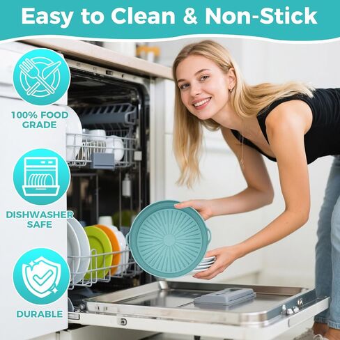 Square Silicone Air Fryer Liners - 8 Inch Reusable Air Fryer Pot，Easy to Clean Pot for 5.8 to 8 Qt Air Fryer Baking Tray Oven Accessories (2p-round-blue) in Saudi Arabia