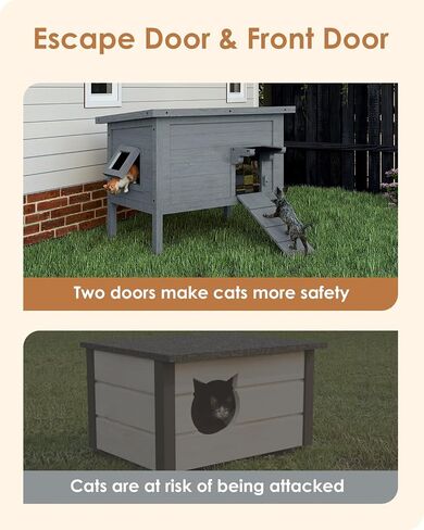 Ivy&Lane Heated-Outdoor-Cat-House | Escape Door | Insulated-Feral-Cat-Shelter | Heating Pad | Weatherproof | for Winter | Foam & Wood | Large | for Multiple Cats | Fold-up Stair | Grey in Kuwait