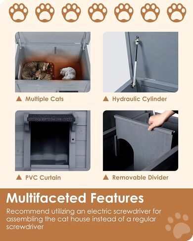 Ivy&Lane Heated-Outdoor-Cat-House | Escape Door | Insulated-Feral-Cat-Shelter | Heating Pad | Weatherproof | for Winter | Foam & Wood | Large | for Multiple Cats | Fold-up Stair | Grey in Kuwait