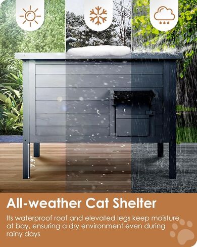 Ivy&Lane Heated-Outdoor-Cat-House | Escape Door | Insulated-Feral-Cat-Shelter | Heating Pad | Weatherproof | for Winter | Foam & Wood | Large | for Multiple Cats | Fold-up Stair | Grey in Kuwait