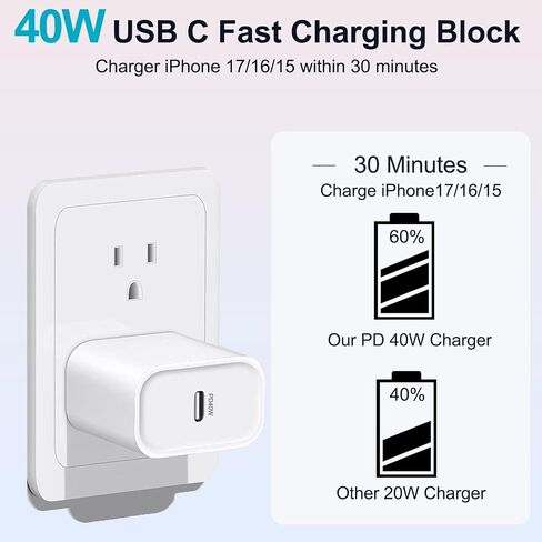 Fast Charger for iPhone 15 Charger,10FT Extra Long iPhone 15 Charger Fast Charging 3Pack USB-C Wall Charger Bolck USBC To USB C Fast Charging Cable Cord for iPhone 15 Pro Max/15 Plus,iPad Pro/Air/Mini in Saudi Arabia