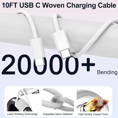 Fast Charger for iPhone 15 Charger,10FT Extra Long iPhone 15 Charger Fast Charging 3Pack USB-C Wall Charger Bolck USBC To USB C Fast Charging Cable Cord for iPhone 15 Pro Max/15 Plus,iPad Pro/Air/Mini in Saudi Arabia