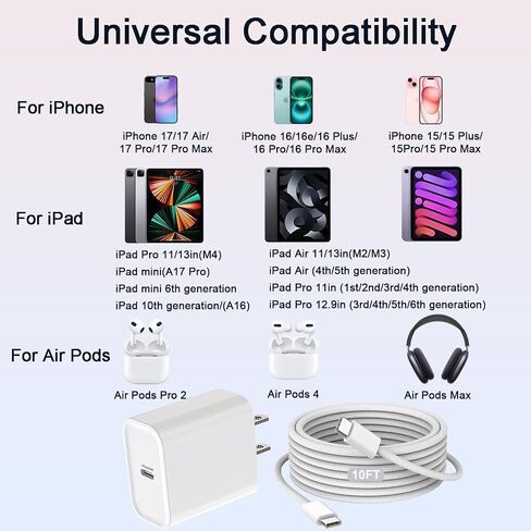 Fast Charger for iPhone 15 Charger,10FT Extra Long iPhone 15 Charger Fast Charging 3Pack USB-C Wall Charger Bolck USBC To USB C Fast Charging Cable Cord for iPhone 15 Pro Max/15 Plus,iPad Pro/Air/Mini in Saudi Arabia