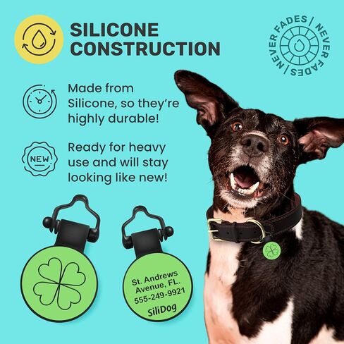 SiliDog - علامة الكلب الصامتة الأصلية المصنوعة من السيليكون - معرف حيوان أليف محفور بشكل شخصي بدون صوت - كما يظهر على خزان القرش - متين - لا يبهت أبدًا - شامروك - أخضر in Kuwait