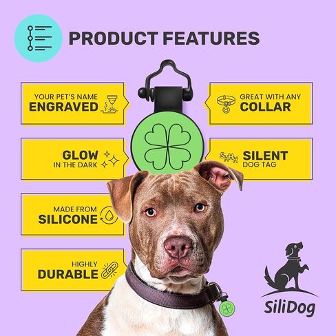 SiliDog - علامة الكلب الصامتة الأصلية المصنوعة من السيليكون - معرف حيوان أليف محفور بشكل شخصي بدون صوت - كما يظهر على خزان القرش - متين - لا يبهت أبدًا - شامروك - أخضر in Kuwait