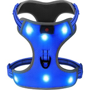 سرج مضيء للكلاب - صدرية آمنة للكلاب مزودة بإضاءة LED، سرج للكلاب مزود بإضاءة LED مانع للسحب، صدرية متوهجة قابلة لإعادة الشحن للحيوانات الأليفة للتخييم والمشي ليلاً (أزرق، كبير) in Kuwait