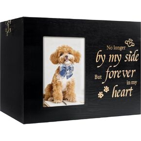 Pet Urns for Dogs or Cats Ashes with Photo Frame, Wooden Memory Box for Keepsakes with Black Flannel as Lining, Pet Memorial Gifts for Dogs (Black Medium) in Saudi Arabia
