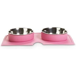 EveryYay Silicone Double Diner Stainless Steel Dog Bowl Set Grey 2 Cups in Kuwait