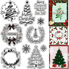 CRASPIRE Christmas Clear Rubber Stamps Winter House Forest Snowflake Elk Snowman Sleigh Holiday Transparent Silicone Seals Stamp Xmas Journaling Card Making DIY Scrapbooking Photo Decor 6.3 x 4.3inch in Kuwait