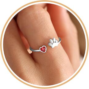 Memorial Gifts for Pet Lover Birthstone Rings for Women with Dog Paw Dainty Paw Printed Heart Rings for Teen Girl Dog Mom Gifts Adjustable Pet Paws Gold Ring for Women Non Tarnish Birthday Gift Gold Jewelry for Friend Sister Mom in Saudi Arabia