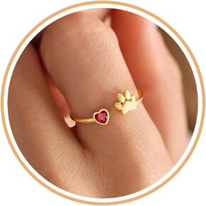 Memorial Gifts for Pet Lover Birthstone Rings for Women with Dog Paw Dainty Paw Printed Heart Rings for Teen Girl Dog Mom Gifts Adjustable Pet Paws Gold Ring for Women Non Tarnish Birthday Gift Gold Jewelry for Friend Sister Mom in Kuwait