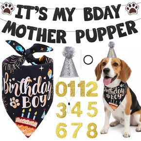 Dog Birthday Decorations, Dog Birthday Bandana Hat with Numbers It’s My Bday Mother Puppers Banner for Medium Large Dogs Pets, Blue in Kuwait