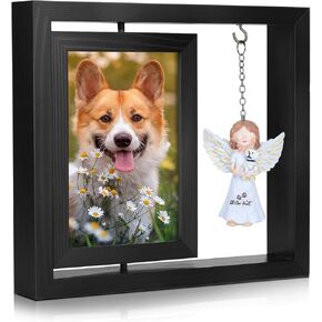Dog Memorial Gifts for Loss of Dog, Rotating Wooden Picture Frame with Resin Angel Statues Holds 4x6 Photo, Loss of Dogs Cat Sympathy Gift, Pet Loss Remembrance Bereavement Keepsake (Black) in Saudi Arabia
