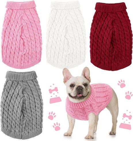 4 Pack Dog Sweaters for Small Dogs, Puppy Small Medium Warm Clothe in Winter, Pet Cat Turtleneck Knitted Sweaters Cold Weather for Boy Girl Pet Chihuahua Doggie, Four Colors(M) in Saudi Arabia