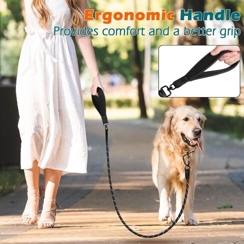 PetBonus Rope Dog Leash, 5 FT Heavy Duty Pet Nylon Leash with Auto Locking Aviation Aluminum Carabiner, Comfortable Padded Handle, Reflective Walking Training Lead for Medium Large Breeds (Black) in Saudi Arabia