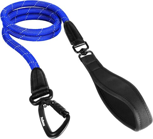 PetBonus Rope Dog Leash, 5 FT Heavy Duty Pet Nylon Leash with Auto Locking Aviation Aluminum Carabiner, Comfortable Padded Handle, Reflective Walking Training Lead for Medium Large Breeds (Black) in Saudi Arabia