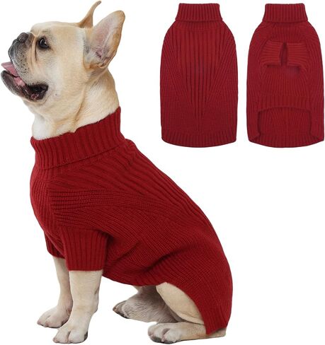 Dog Medium Sweater, Winter Christmas Sweater for Dogs, Solid Color Classic Cable Knit Clothes for Cold Weather, Warm Turtleneck Knitwear Short Sleeves for Outdoor Playing in Saudi Arabia