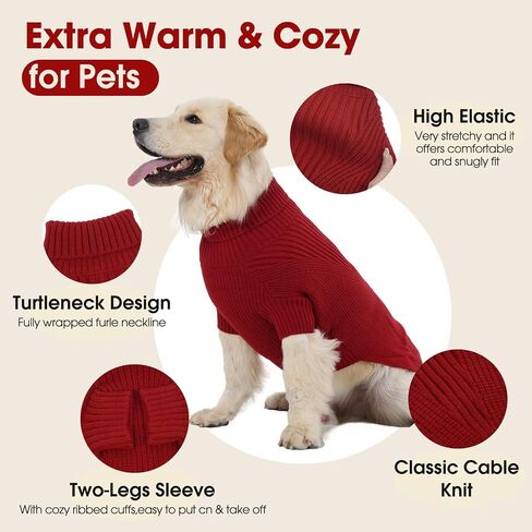 Dog Medium Sweater, Winter Christmas Sweater for Dogs, Solid Color Classic Cable Knit Clothes for Cold Weather, Warm Turtleneck Knitwear Short Sleeves for Outdoor Playing in Saudi Arabia