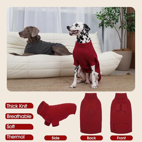 Dog Medium Sweater, Winter Christmas Sweater for Dogs, Solid Color Classic Cable Knit Clothes for Cold Weather, Warm Turtleneck Knitwear Short Sleeves for Outdoor Playing in Saudi Arabia