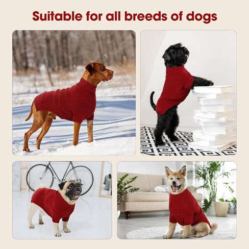 Dog Medium Sweater, Winter Christmas Sweater for Dogs, Solid Color Classic Cable Knit Clothes for Cold Weather, Warm Turtleneck Knitwear Short Sleeves for Outdoor Playing in Saudi Arabia