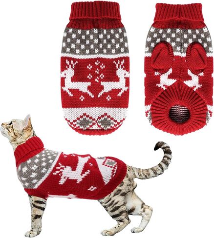Dog Christmas Sweaters Christmas Sweater Cat Pet Xmas Clothes Cat Outfit Holiday Classic Winter Knitwear Warm Reindeer Snowflake Sweater for Kitty Puppy Dogs Cat in Saudi Arabia