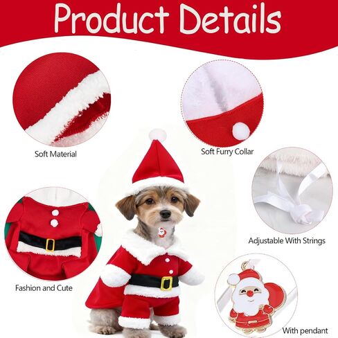 Pet Christmas Costumes, Dog Santa Claus Hoodies Outfits Cat Xmas Costume Pet Cosplay Clothes with Pendant for Medium Dogs Cats (M) in Saudi Arabia
