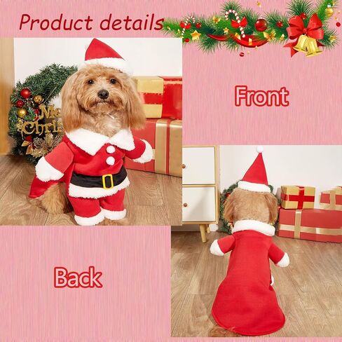 Pet Christmas Costumes, Dog Santa Claus Hoodies Outfits Cat Xmas Costume Pet Cosplay Clothes with Pendant for Medium Dogs Cats (M) in Saudi Arabia