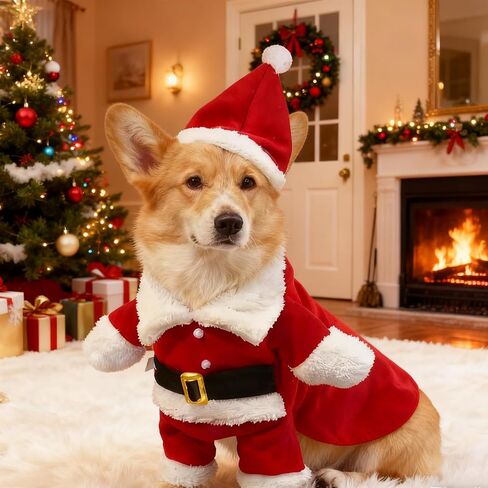 Pet Christmas Costumes, Dog Santa Claus Hoodies Outfits Cat Xmas Costume Pet Cosplay Clothes with Pendant for Medium Dogs Cats (M) in Saudi Arabia