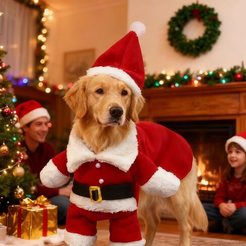 Pet Christmas Costumes, Dog Santa Claus Hoodies Outfits Cat Xmas Costume Pet Cosplay Clothes with Pendant for Medium Dogs Cats (M) in Saudi Arabia